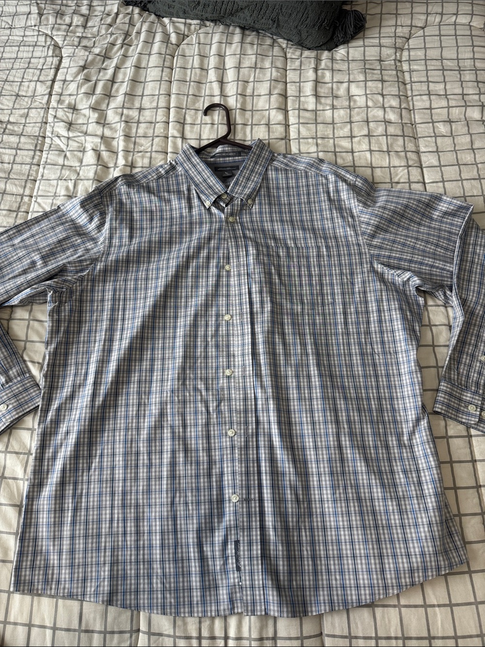 Eddie Bauer Blue and Gray Plaid Button-Down Shirt